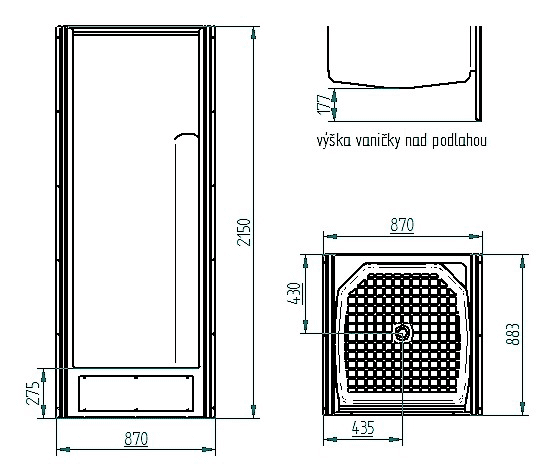 Sprchový box klasik typ RZ základní rozměry